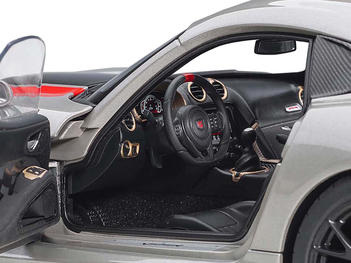 2017 Dodge Viper ACR Billet Silver Metallic with Black and Red Stripes 1/18 Model Car