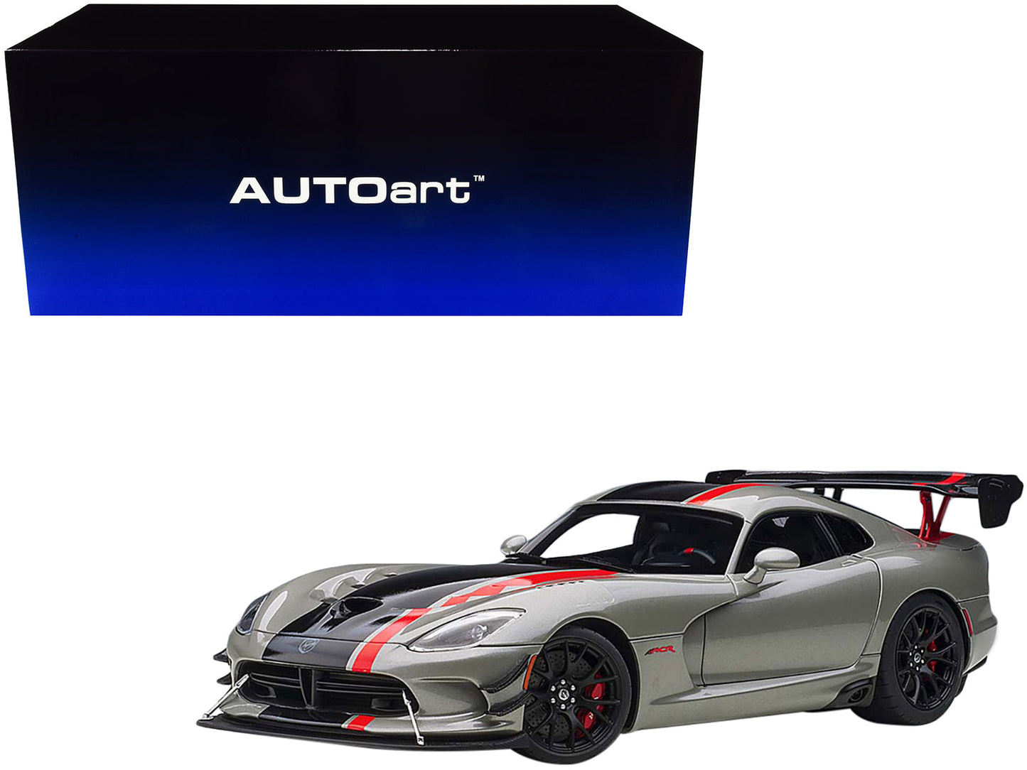 2017 Dodge Viper ACR Billet Silver Metallic with Black and Red Stripes 1/18 Model Car