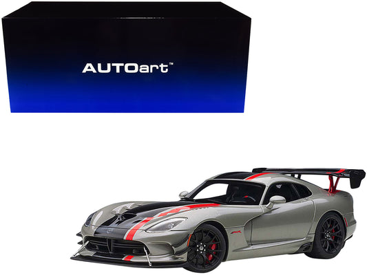 2017 Dodge Viper ACR Billet Silver Metallic with Black and Red Stripes 1/18 Model Car