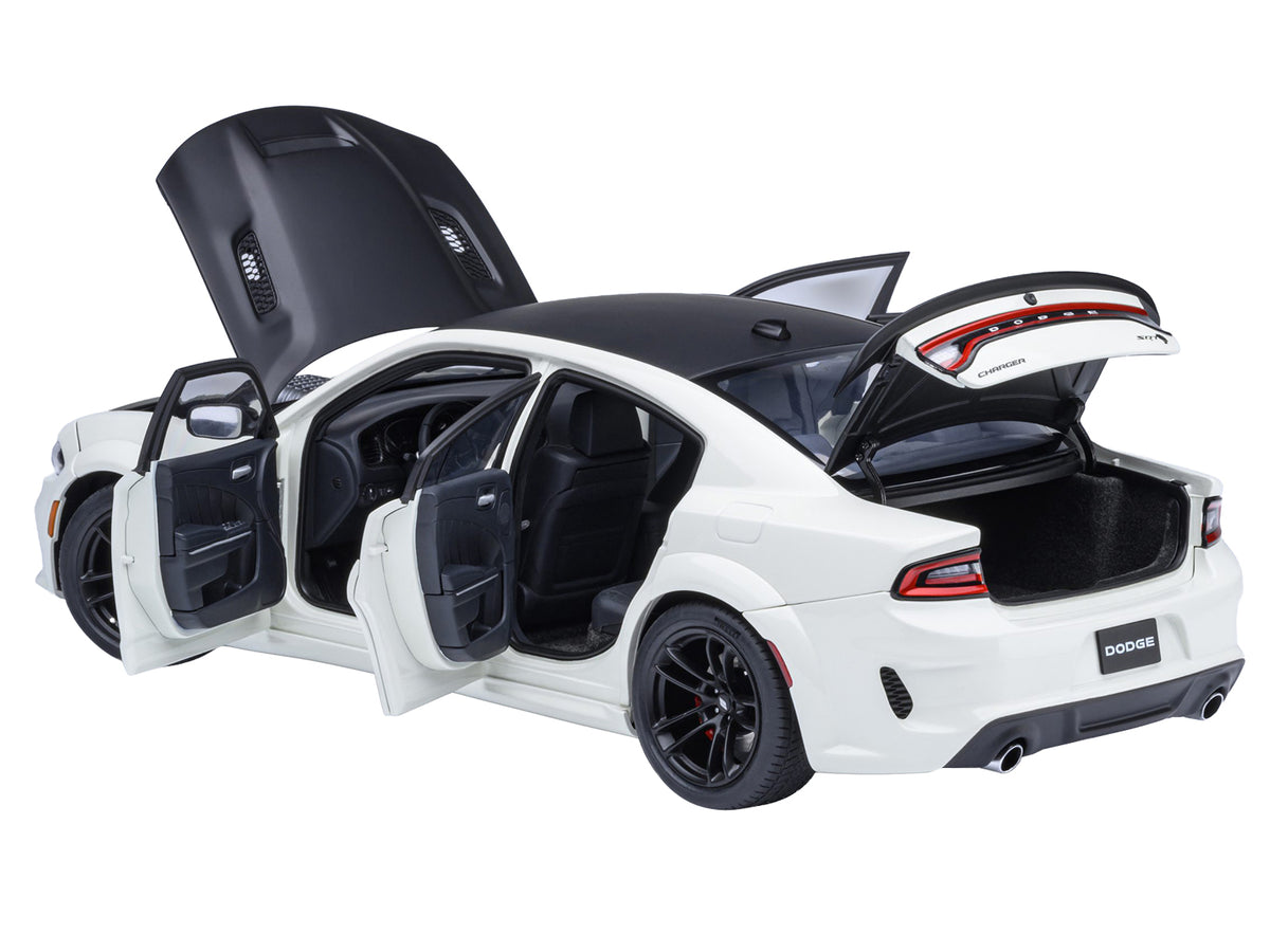Dodge Charger SRT Hellcat Redeye Knuckle White with Matt Black Hood and Top 1/18 Model Car