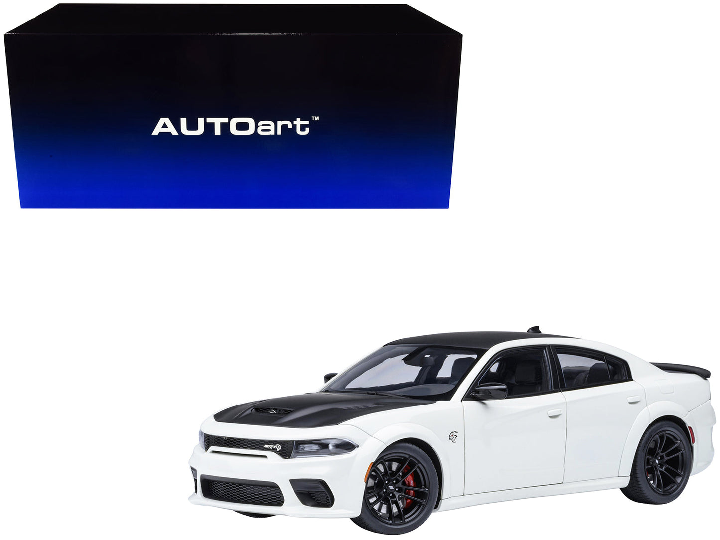 Dodge Charger SRT Hellcat Redeye Knuckle White with Matt Black Hood and Top 1/18 Model Car