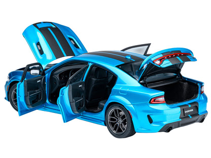 Dodge Charger SRT Hellcat Redeye B5 Blue Metallic with Carbon Stripes 1/18 Model Car