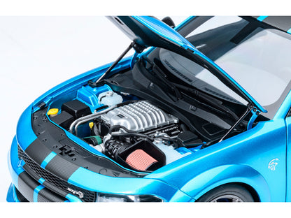 Dodge Charger SRT Hellcat Redeye B5 Blue Metallic with Carbon Stripes 1/18 Model Car