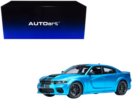 Dodge Charger SRT Hellcat Redeye B5 Blue Metallic with Carbon Stripes 1/18 Model Car