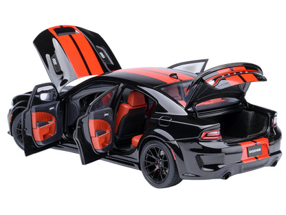 Dodge Charger SRT Hellcat Redeye Pitch Black with Red Stripes and Interior 1/18 Model Car