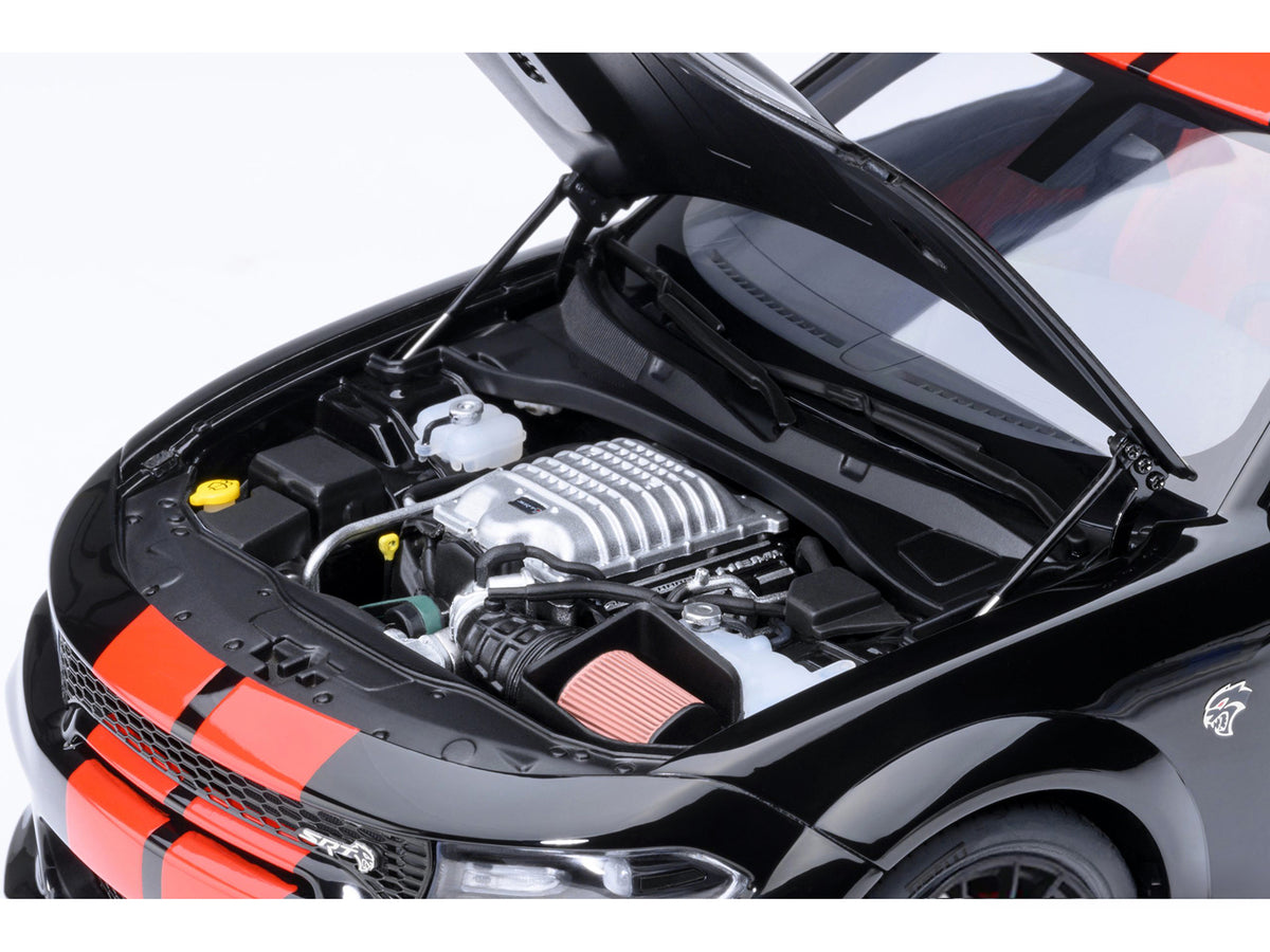 Dodge Charger SRT Hellcat Redeye Pitch Black with Red Stripes and Interior 1/18 Model Car