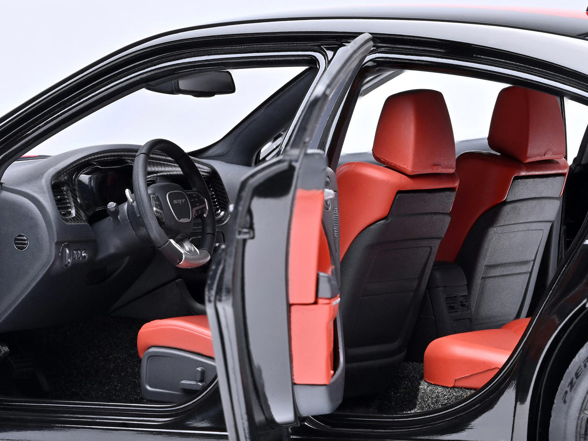 Dodge Charger SRT Hellcat Redeye Pitch Black with Red Stripes and Interior 1/18 Model Car