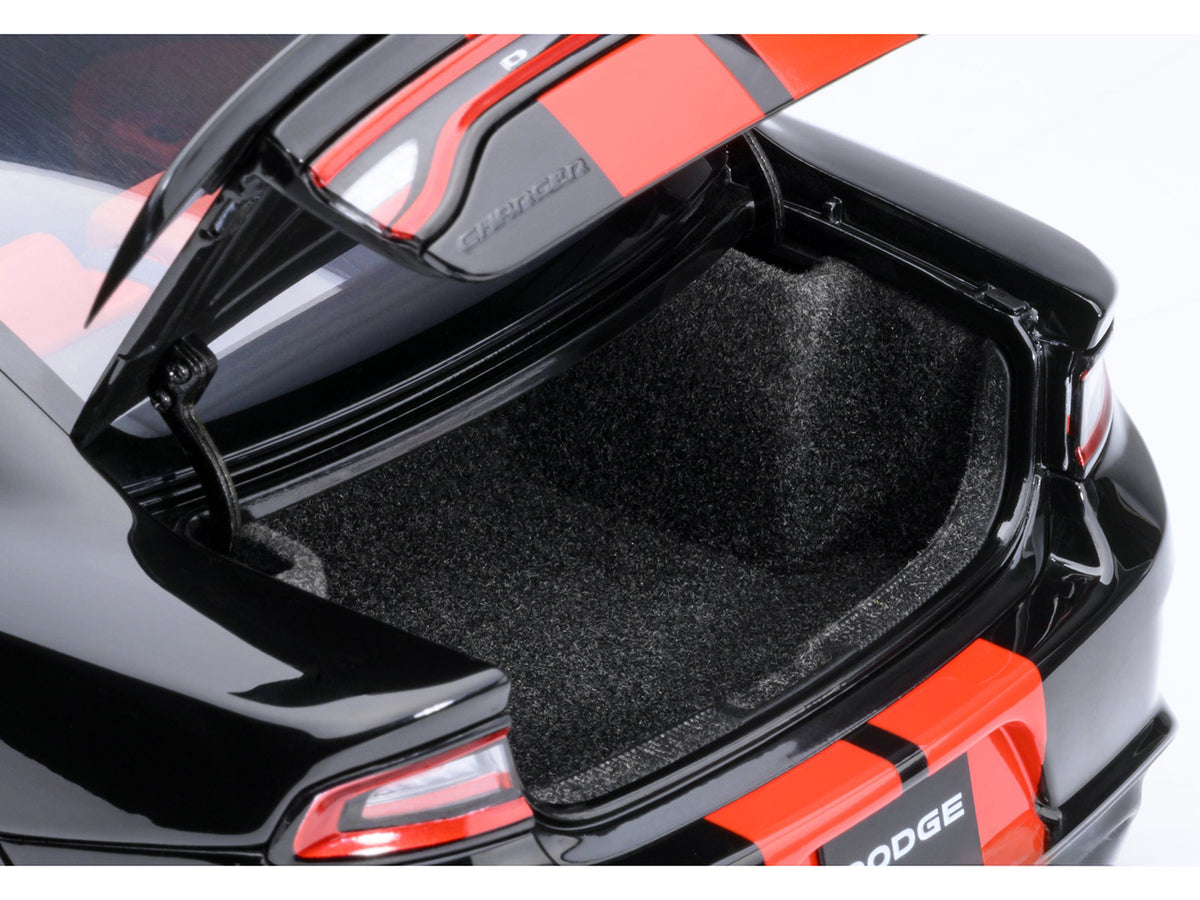 Dodge Charger SRT Hellcat Redeye Pitch Black with Red Stripes and Interior 1/18 Model Car