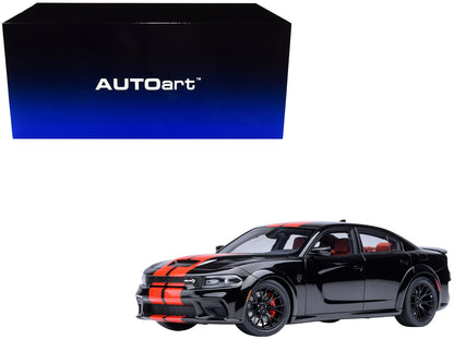 Dodge Charger SRT Hellcat Redeye Pitch Black with Red Stripes and Interior 1/18 Model Car