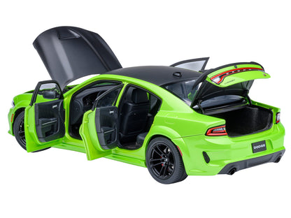 Dodge Charger Scat Pack Widebody Sublime Green with Matt Black Hood and Top 1/18 Model Car
