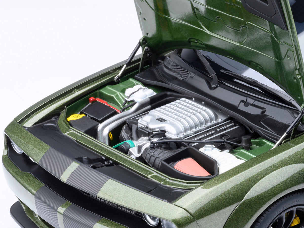 2022 Dodge Challenger SRT Jailbreak F8 Green with Carbon Stripes 1/18 Model Car