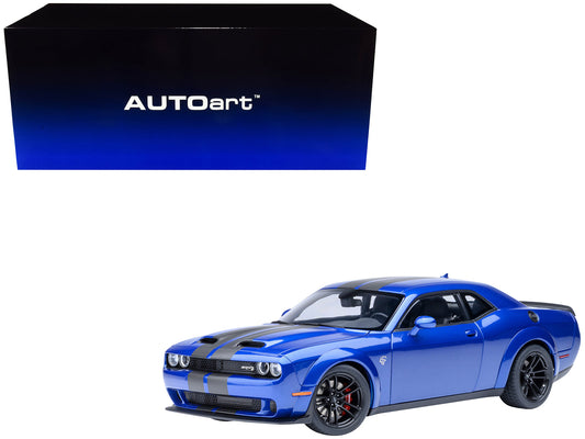 2022 Dodge Challenger SRT Jailbreak Indigo Blue Metallic with Carbon Stripes 1/18 Model Car
