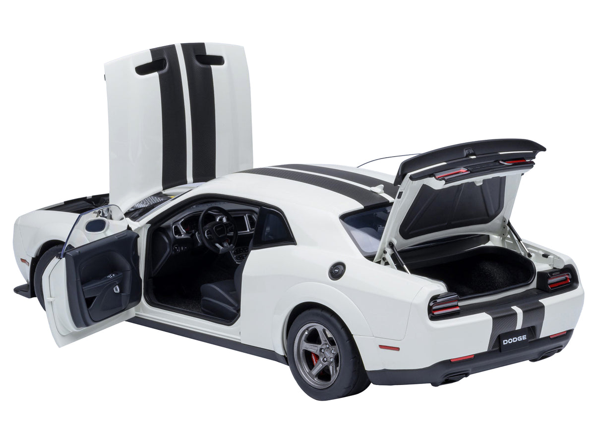 2023 Dodge Challenger SRT Super Stock Knuckle White with Carbon Stripes 1/18 Model Car
