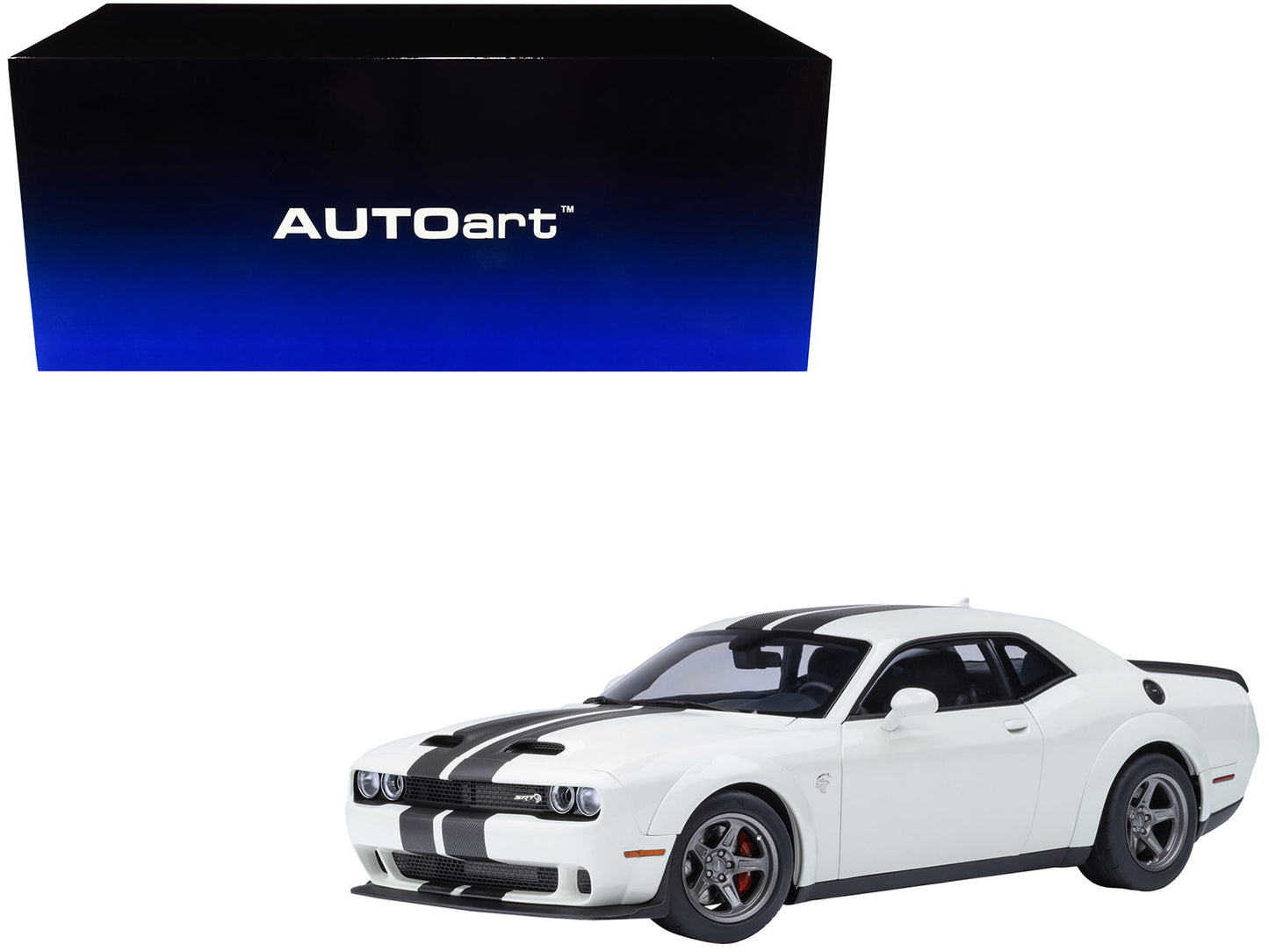 2023 Dodge Challenger SRT Super Stock Knuckle White with Carbon Stripes 1/18 Model Car
