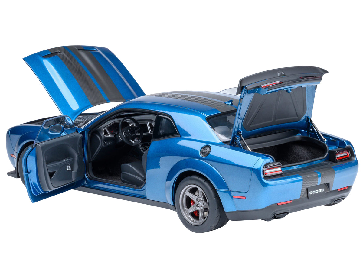 2023 Dodge Challenger SRT Super Stock Frostbite Blue Metallic with Carbon Stripes 1/18 Model Car