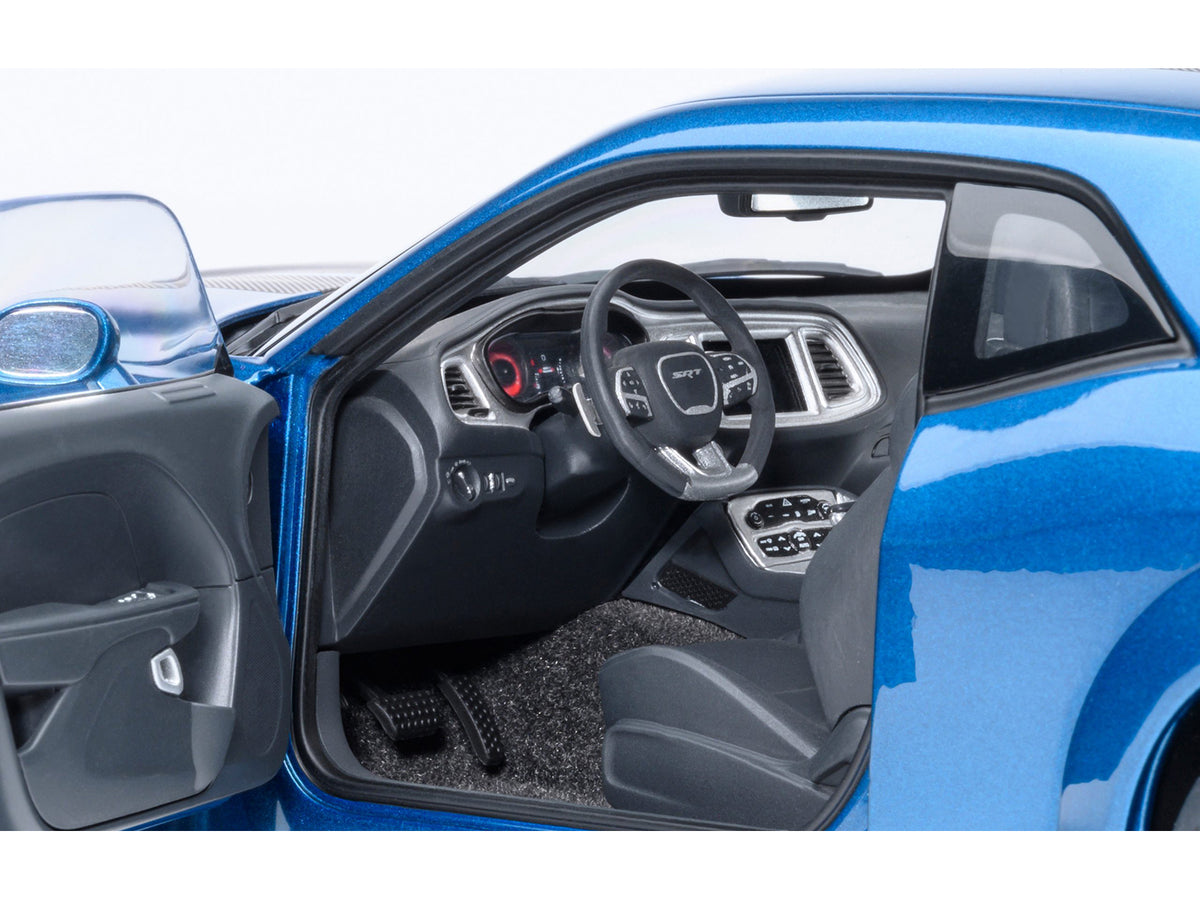 2023 Dodge Challenger SRT Super Stock Frostbite Blue Metallic with Carbon Stripes 1/18 Model Car