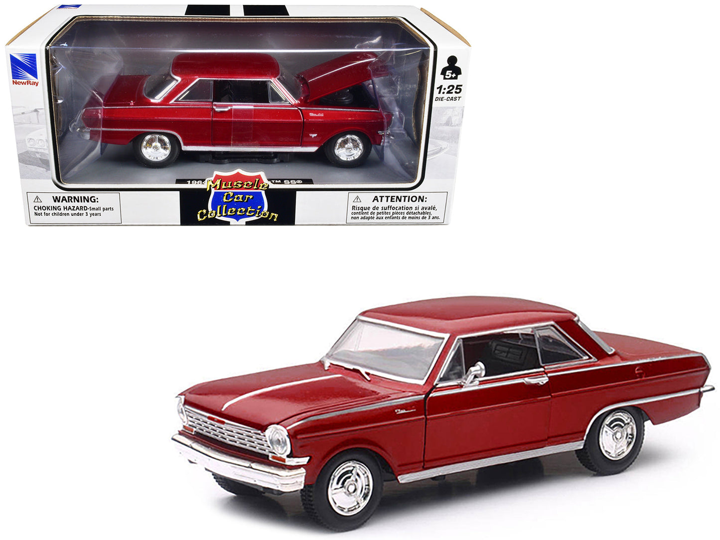 1964 Chevrolet Nova SS Burgundy "Muscle Car Collection" 1/25 Diecast Model Car