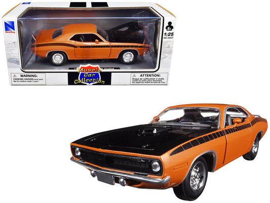 1970 Plymouth Cuda Orange with Black Hood and Stripes 1/25 Diecast Model Car
