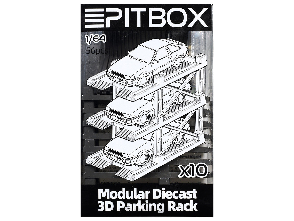 Modular Diecast 3D Parking Rack Display Stand Set of 10 Racks for 1/64 Scale Model Cars