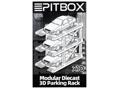 Modular Diecast 3D Parking Rack Display Stand Set of 10 Racks for 1/64 Scale Model Cars