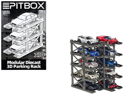 Modular Diecast 3D Parking Rack Display Stand Set of 10 Racks for 1/64 Scale Model Cars