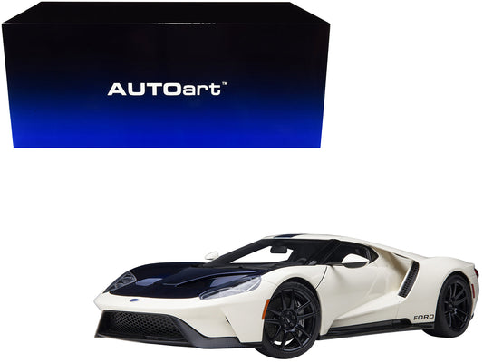 Ford GT Heritage Edition Prototype Wimbledon White with Antimatter Blue Hood and Stripe 1/18 Model Car