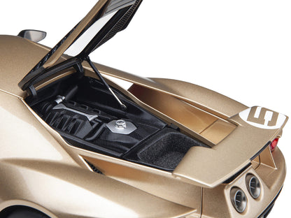 Ford GT Heritage Edition #5 "Holman Moody" Gold Metallic with Red and White Graphics 1/18 Model Car