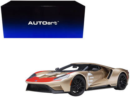 Ford GT Heritage Edition #5 "Holman Moody" Gold Metallic with Red and White Graphics 1/18 Model Car