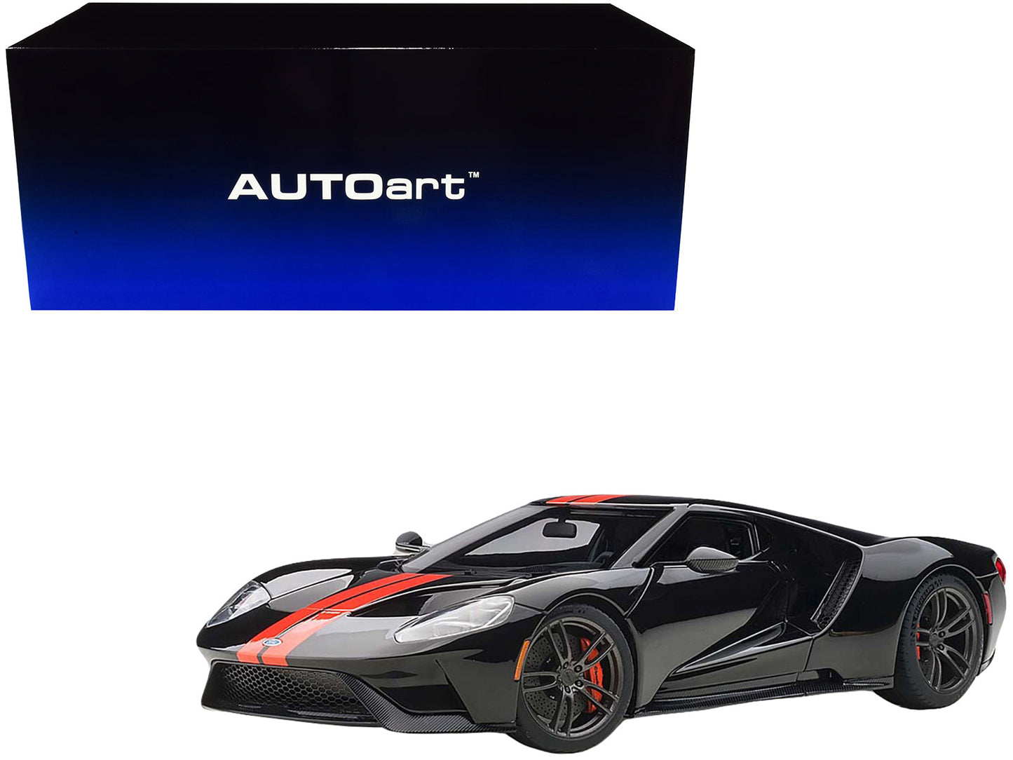 2017 Ford GT Shadow Black with Orange Stripes 1/18 Model Car