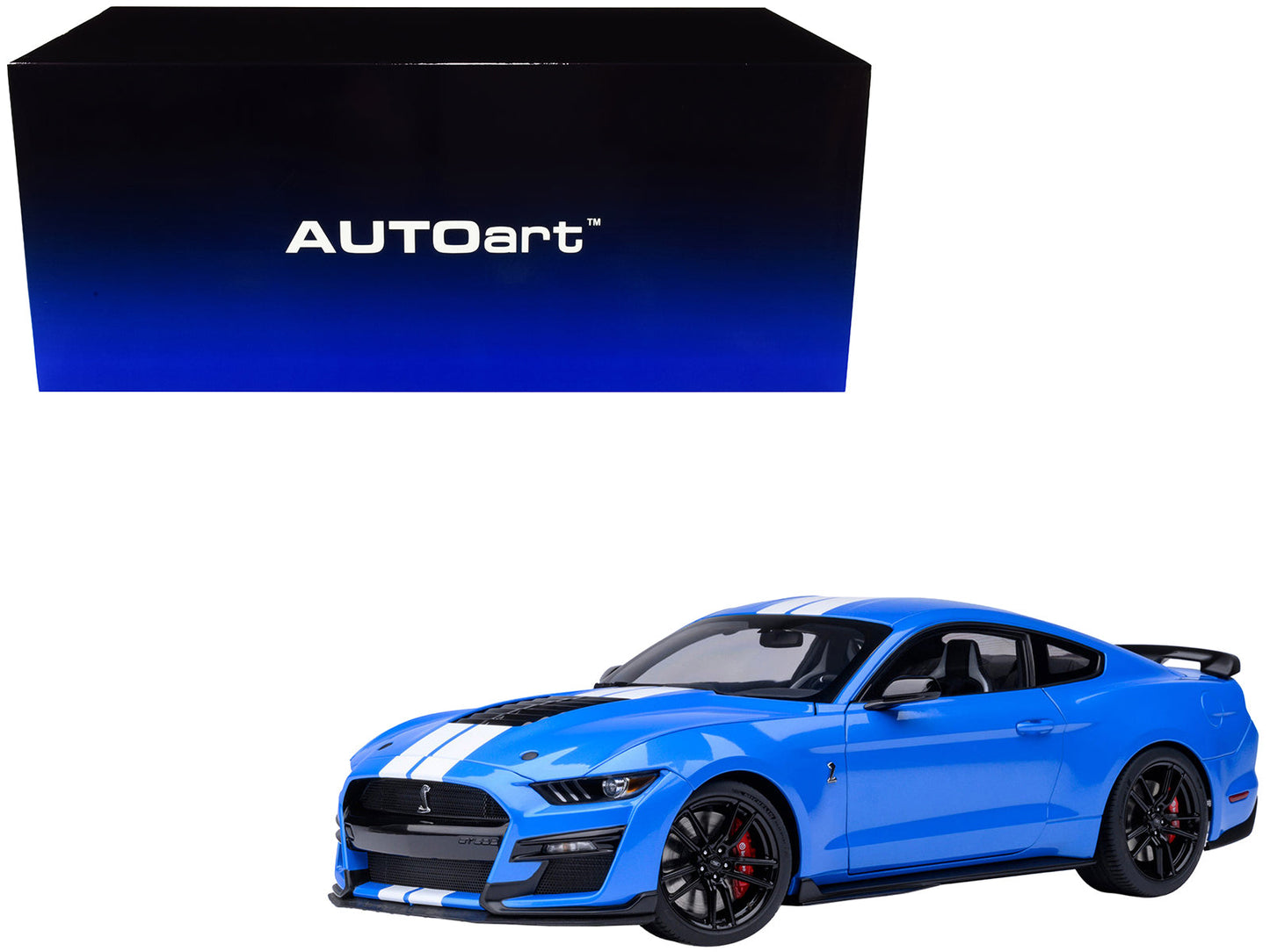 Ford Mustang Shelby GT500 Grabber Blue with White Stripes 1/18 Model Car