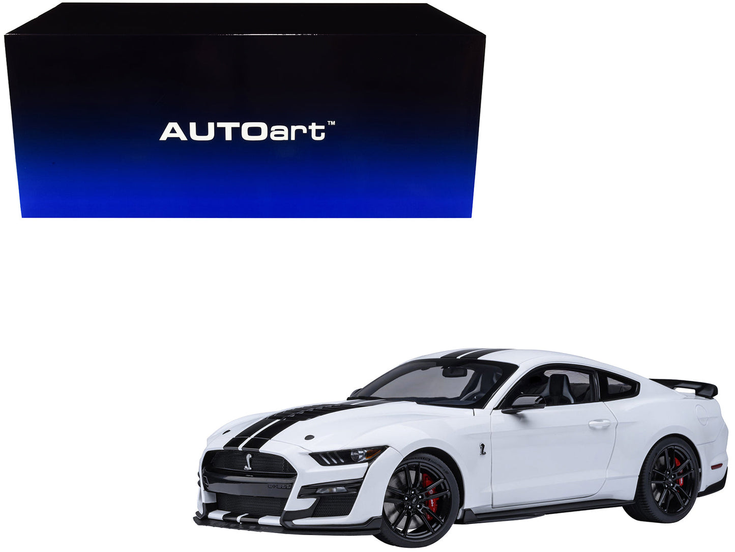 Ford Mustang Shelby GT500 Oxford White with Black Stripes 1/18 Model Car