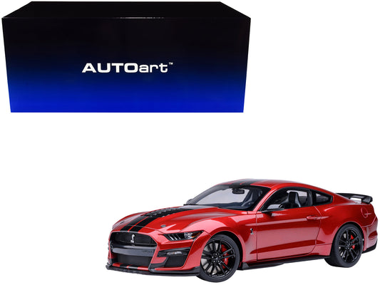 Ford Mustang Shelby GT500 Rapid Red Metallic with Black Stripes 1/18 Model Car