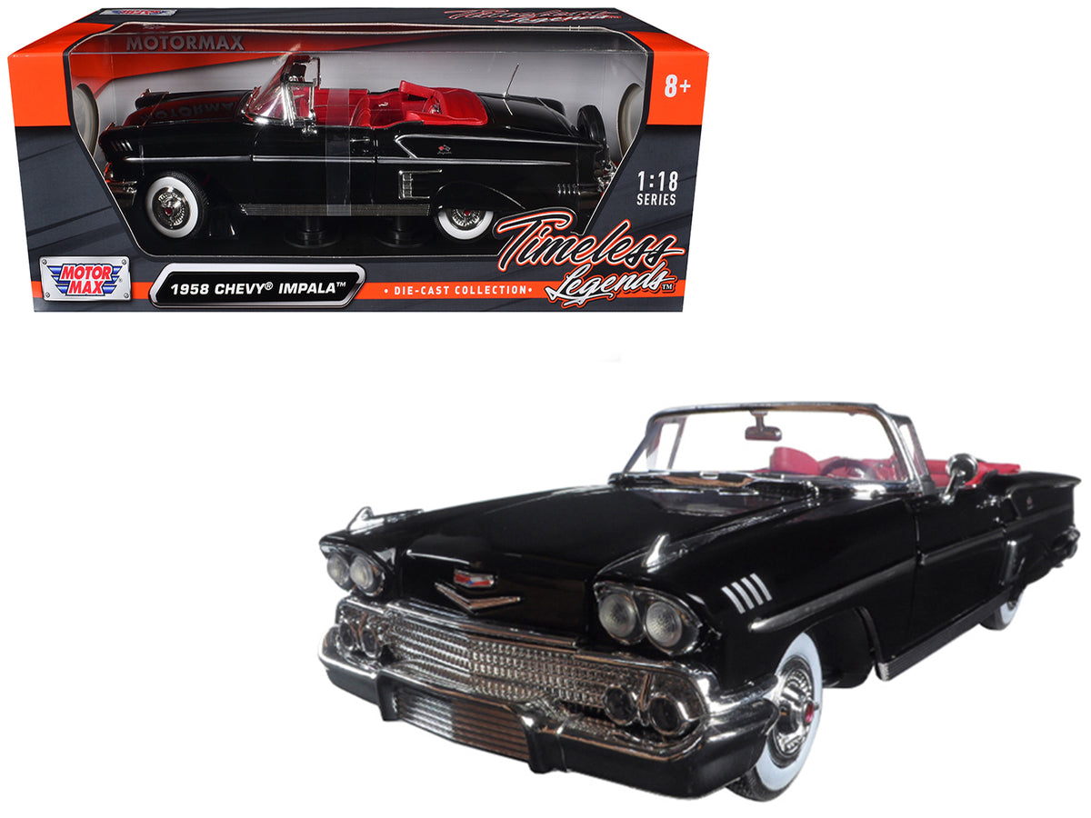 1958 Chevrolet Impala Convertible Black with Red Interior "Timeless Classics" 1/18  Diecast Model Car