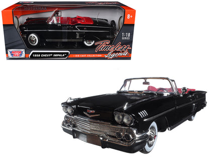 1958 Chevrolet Impala Convertible Black with Red Interior "Timeless Classics" 1/18  Diecast Model Car