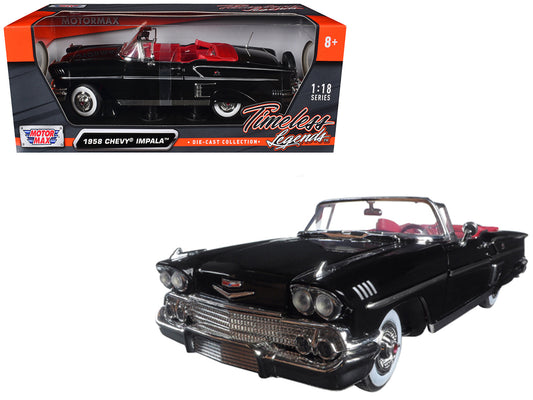 1958 Chevrolet Impala Convertible Black with Red Interior "Timeless Classics" 1/18  Diecast Model Car