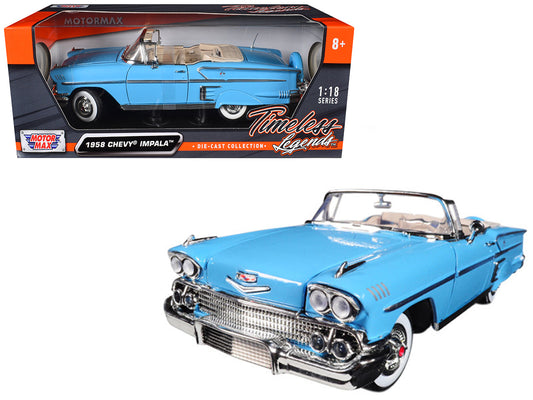 1958 Chevrolet Impala Convertible Light Blue "Timeless Classics" 1/18 Diecast Model Car