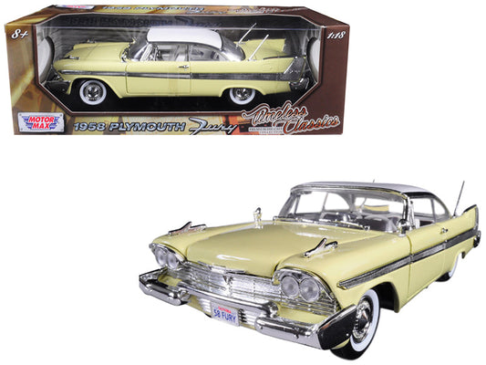 1958 Plymouth Fury "Timeless Classics" Yellow with White Top 1/18 Diecast Model Car