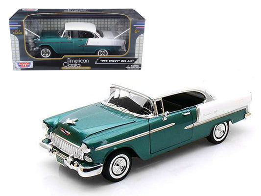 1955 Chevrolet Bel Air Hard Top Green Metallic and White 1/18 Diecast Model Car