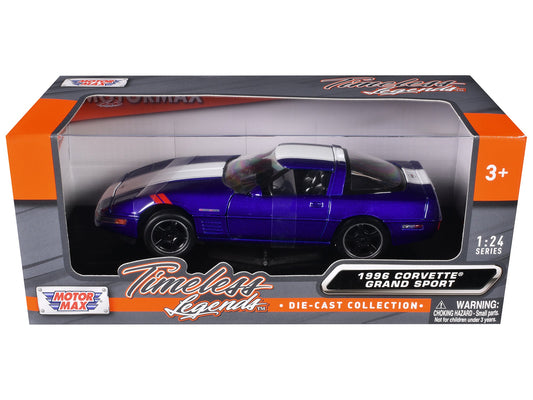 1996 Chevrolet Corvette Grand Sport Blue Metallic with White Stripes "Timeless Legends" Series 1/24 Diecast Model Car