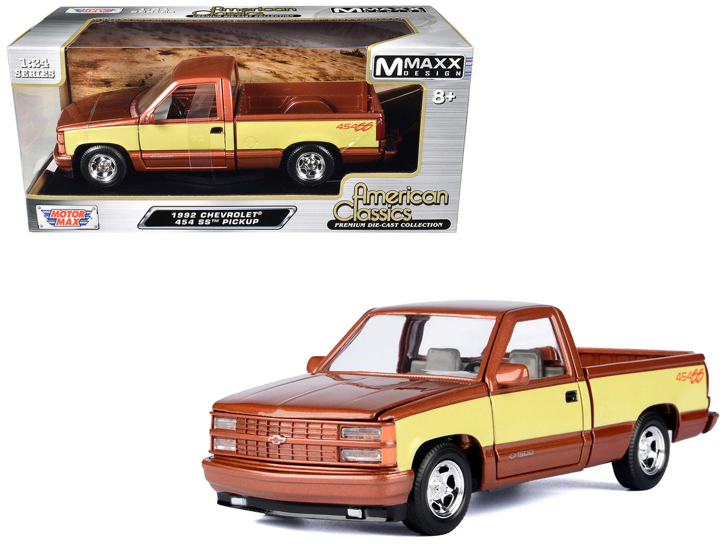 1992 Chevrolet 454 SS Pickup Truck Copper Metallic with Beige Sides "American Classics" Series 1/24 Diecast Model Car