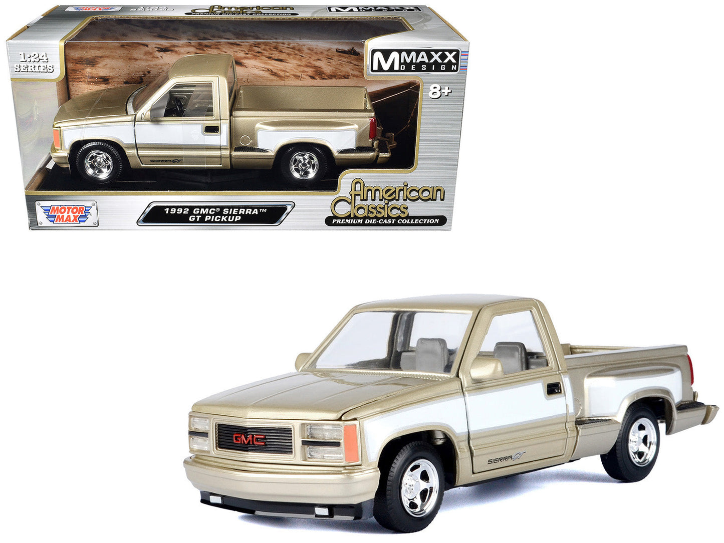 1992 GMC Sierra GT Pickup Truck Gold Metallic with White Sides "American Classics" Series 1/24 Diecast Model Car