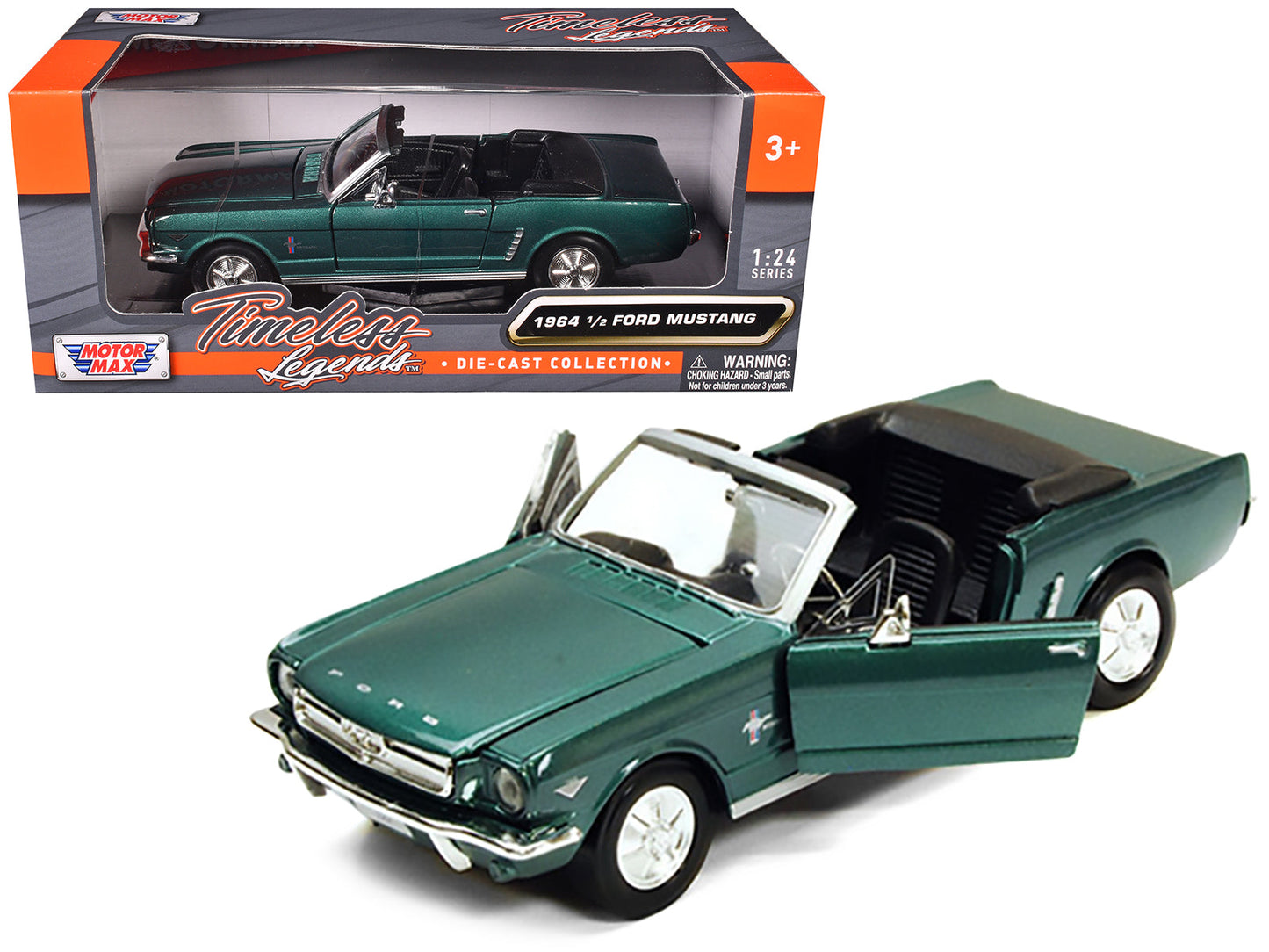 1964 1/2 Ford Mustang Convertible Green Metallic 1/24 Diecast Model Car