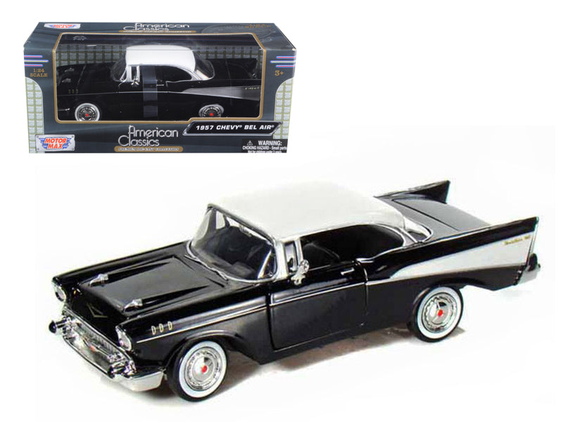 1957 Chevrolet Bel Air Black with White Top 1/24 Diecast Model Car