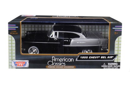 1955 Chevrolet Bel Air Black and Silver 1/24 Diecast Model Car