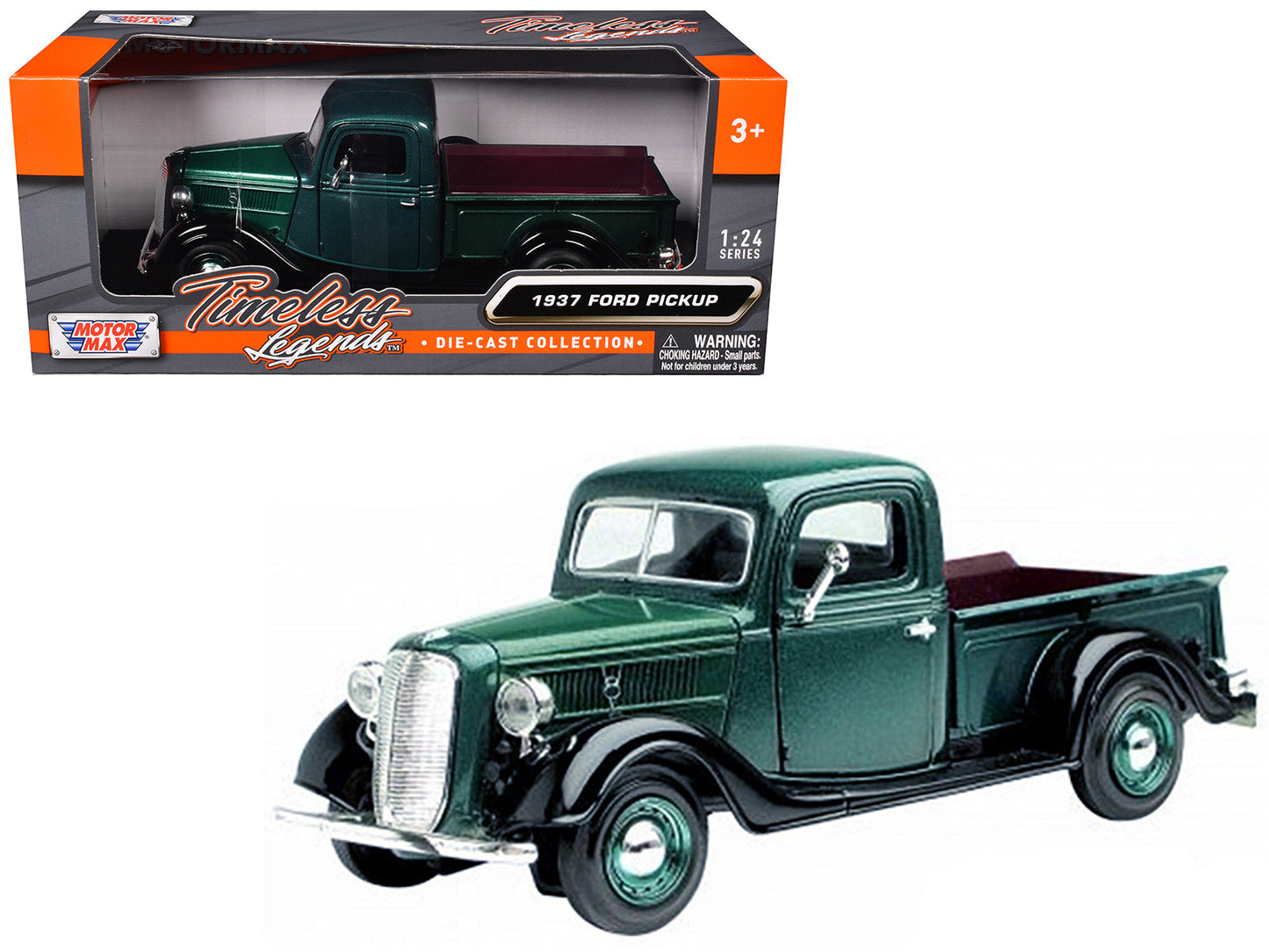 1937 Ford Pickup Truck Green and Black 1/24 Diecast Model Car