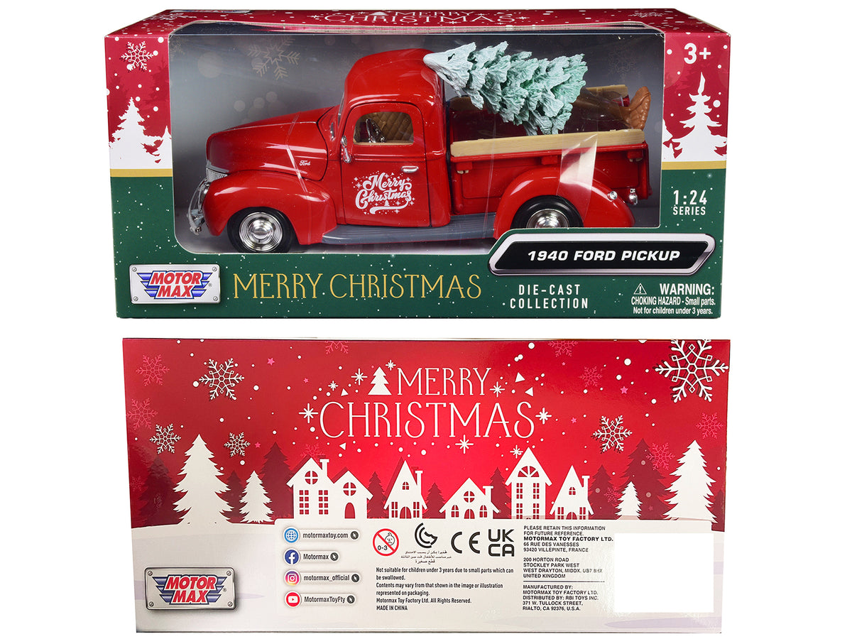 1940 Ford Pickup Truck Red "Merry Christmas" with Tree Accessory 1/24 Diecast Model Car