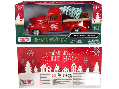 1940 Ford Pickup Truck Red "Merry Christmas" with Tree Accessory 1/24 Diecast Model Car