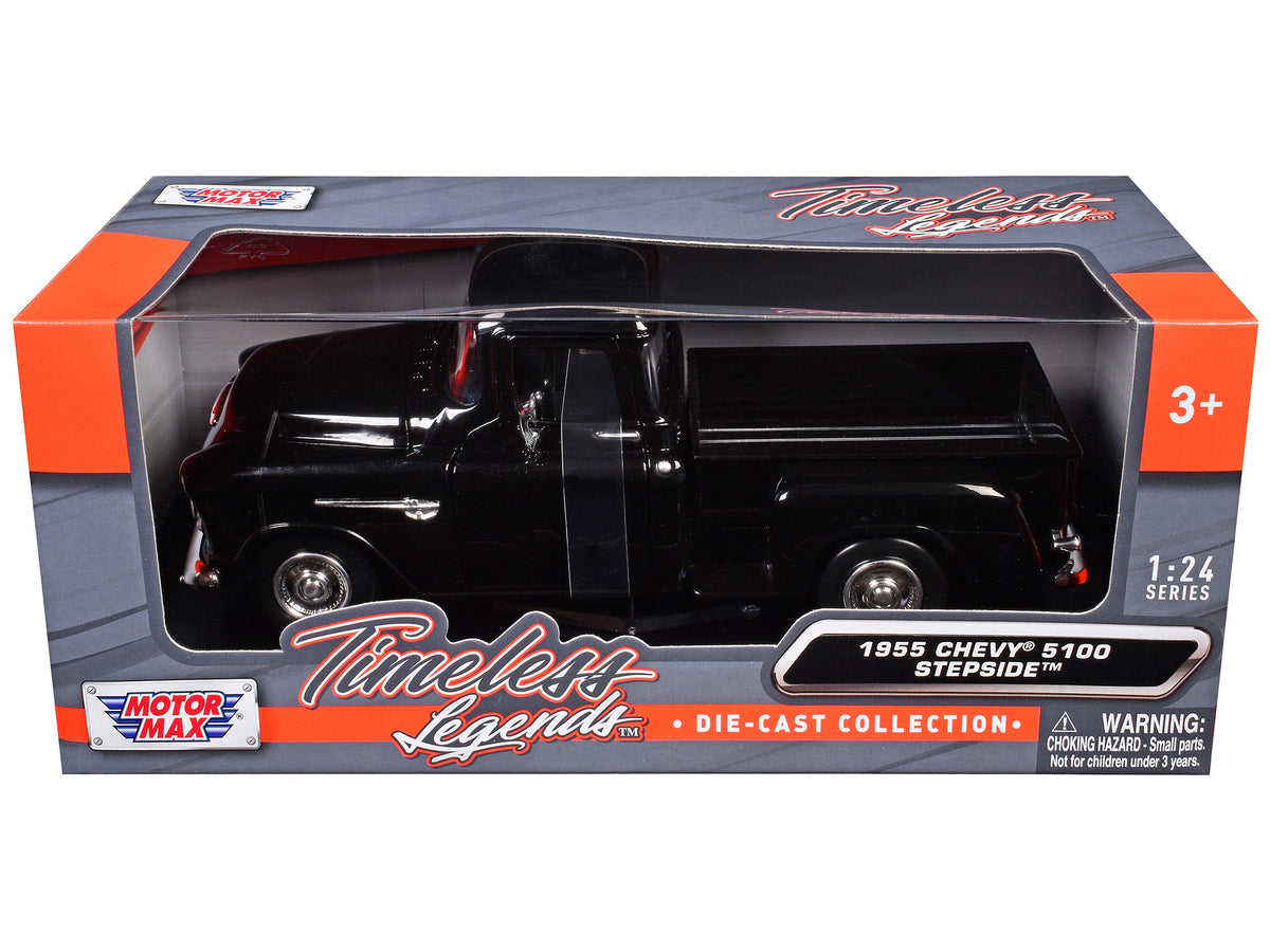 1955 Chevrolet 5100 Stepside Pickup Truck Black 1/24 Diecast Car Model