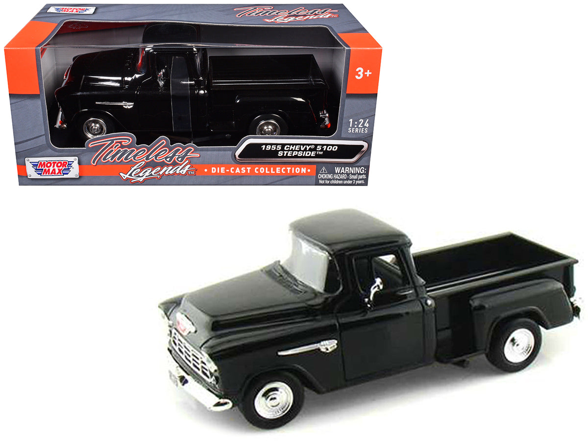 1955 Chevrolet 5100 Stepside Pickup Truck Black 1/24 Diecast Car Model