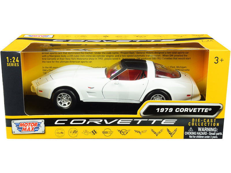 1979 Chevrolet Corvette C3 White with Black Top and Red Interior "History of Corvette" Series 1/24 Diecast Model Car